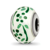 Sterling Silver Reflections Green Glitter Flower Italian Glass Bead